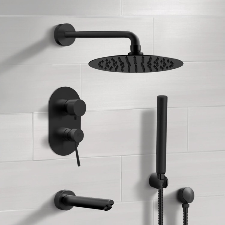 Remer TSH34-10 Matte Black Tub and Shower System with 10 Inch Rain Shower Head and Hand Shower